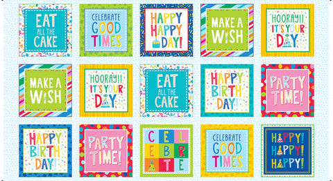Henry Glass & Co. This Calls For Cake 1184 126 Celebration Blocks Multi 24" PANEL By The PANEL (not strictly by the yard)