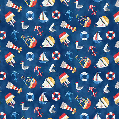 Northcott Out To Sea 26655 47 Navy Sea Icons By The Yard