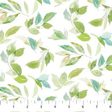 Northcott Sweet Surrender 26951 10  Leaf Toss White Green By The Yard