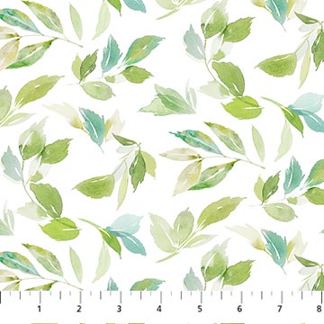 Northcott Sweet Surrender 26951 10  Leaf Toss White Green By The Yard
