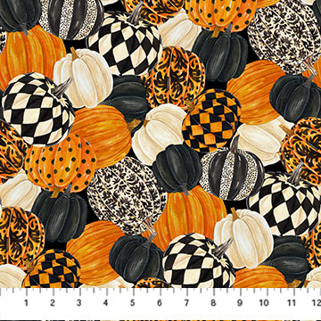 Northcott Hallow's Eve 27084 99 Packed Pumpkins Black Multi By The Yard