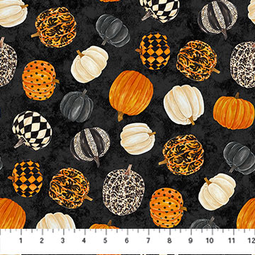 Northcott Hallow's Eve 27085 99 Tossed Pumpkins Black Multi By The Yard