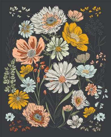 Moda Woodland & Wildflowers 45588 19 Charcoal Quilt Panel - 36" PANEL(Not Strictly By The Yard)