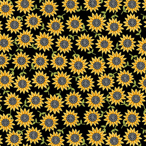 Andover Bee Happy 518 K Black Tiny Sunflowers 1.75 YARDS