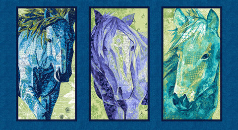 Studio E Dream Horses Navy Horse Block 7475 25" PANEL By The PANEL (Not Strictly By The Yard)