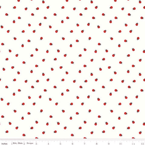Riley Blake Red Hot C11675 White Ladybugs 3.33 YARDS