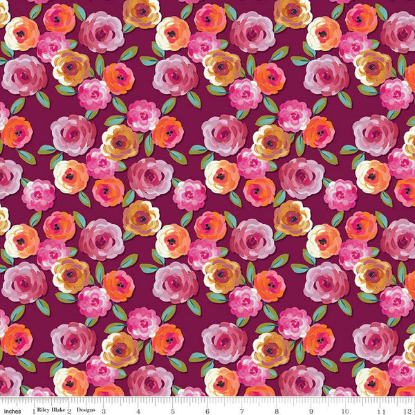 Riley Blake Poppies & Plumes C14291 Floral Wine By The Yard
