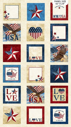 Northcott Stars & Stripes 10th Anniversary DP24283 12 Beige/Multi Love USA 24" PANEL By The PANEL (not strictly by the yard) (Copy)