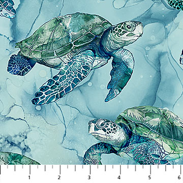 Northcott Digital Print - Sea Breeze 27097 44 Turtles Blue Multi By The Yard