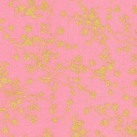 Kaufman Rosette Metallic 21285 10 Pink Blooming Branches 2 YARDS