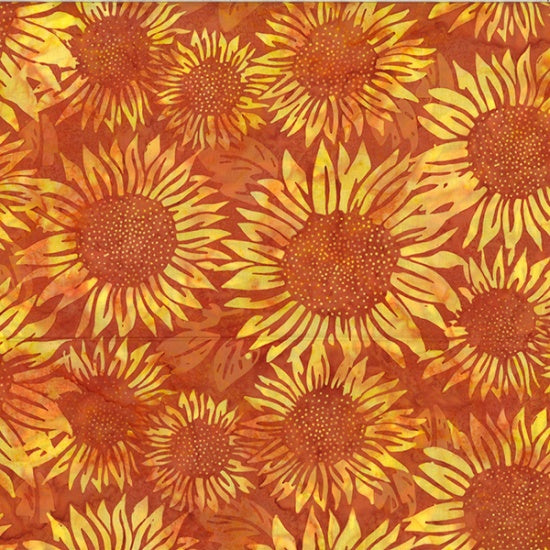 Rayon Batik Floral Tan Orange Yellow Flowers on Brick Red Mulberry 44 Wide  Hand-Dyed Bali Batik Fabric by the Yard (P2952-428-MULBERRY)