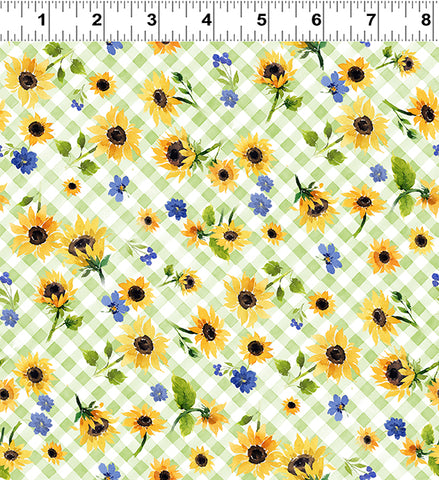 Clothworks Sunflower Bouquets Y3910 20 Light Green Floral Check By the Yard