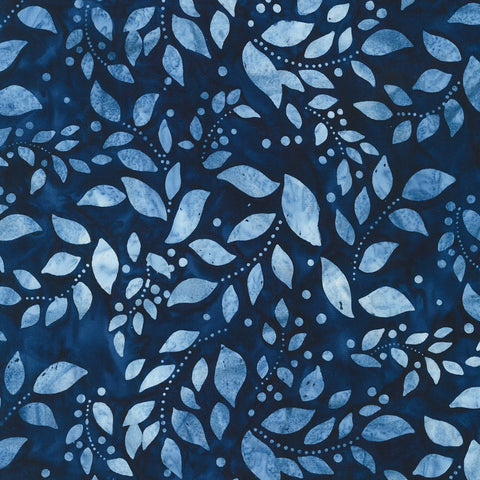 Kaufman Artisan Batiks Kasuri 22442 4 Blue Leaves & Dots By The Yard