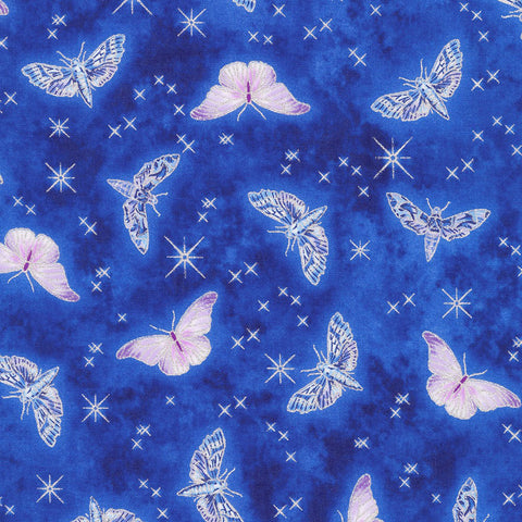 Kaufman Metallic Mystic Moon 21636 74 Sapphire Butterflies 3 YARDS