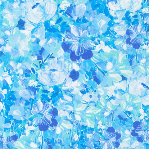 Kaufman Painterly Petals - Meadow 22274 4 Blue By The Yard