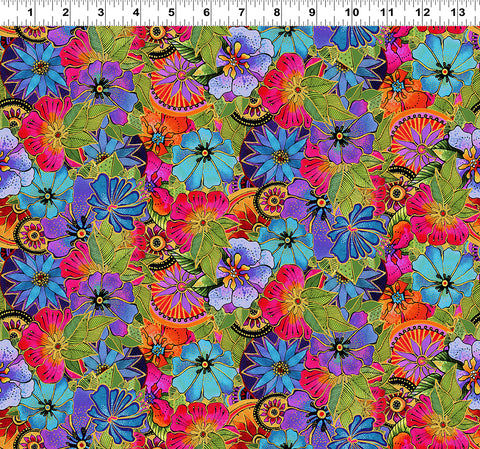 Clothworks Earth Song -Digital Y4019 55M Packed Floral Multi By The Yard