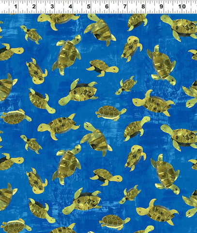 Clothworks Summer Splash - Digital Y4101 30 Turtles Dark Blue By The Yard