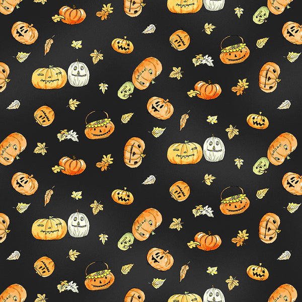 Clothworks Halloween Parade Y4111 3 Pumpkins Black By The Yard Jordan