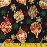Jordan Fabrics Metallic Christmas Blossom 10004 1 Black/Gold Heirloom Ornaments By The Yard