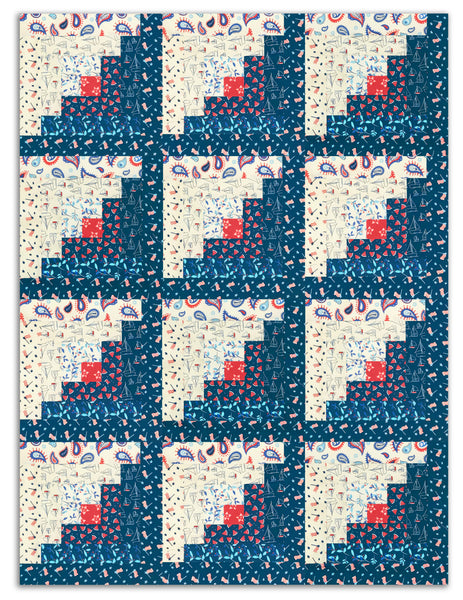 Riley Blake Pre-Cut 12-Block Log Cabin Quilt Kit - Red White & Bang!