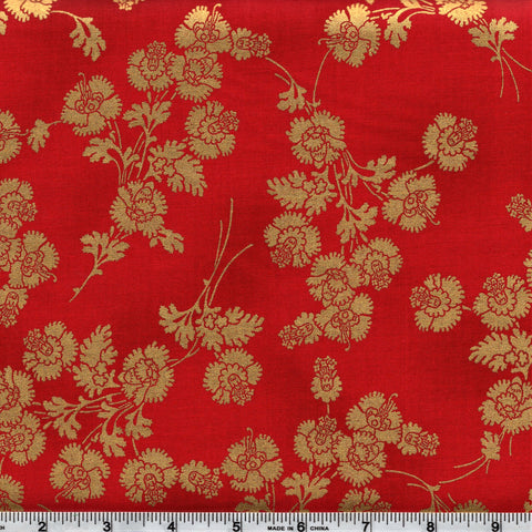 Hoffman Metallics 7453 5 Golden Carnation Bouquet On Red By The Yard