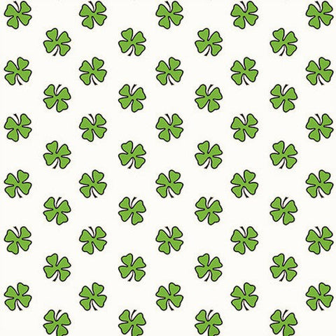 Henry Glass & Co. Hello Lucky 9735 6 White/Green Four Leaf Clover By The Yard