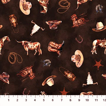 Northcott Saddle Up DP24383 - 36 Brown Multi Cowboy By The Yard