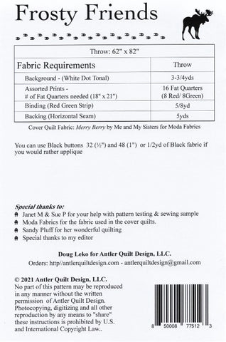 FROSTY FRIENDS - Antler Quilt Design's Quilt Pattern AQD 0278
