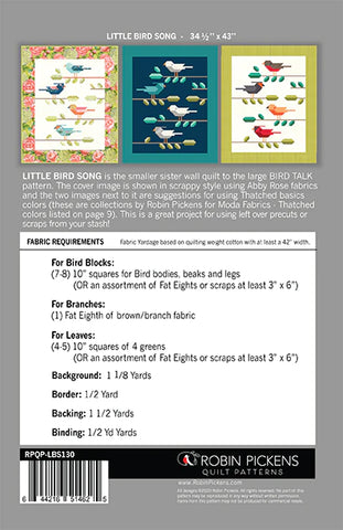 LITTLE BIRD SONG - Robin Pickens Quilt Pattern LBS130