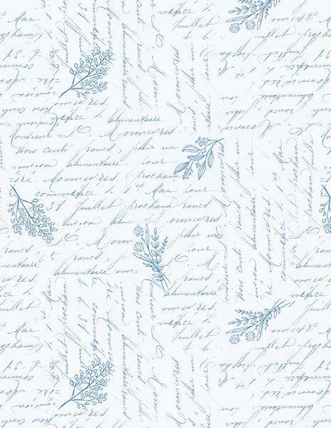 Wilmington Blissful Blues 49357 144 White Script Texture By The Yard