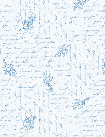 Wilmington Blissful Blues 49357 144 White Script Texture By The Yard