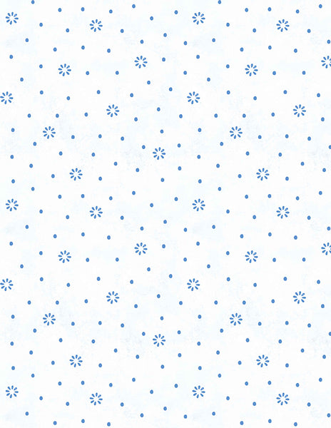 Wilmington Blissful Blues 49358 144 White Floral Dot 1.75 YARDS