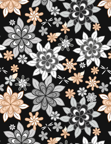 Wilmington Cottage Reverie 48551 929 Black Large Floral By The Yard