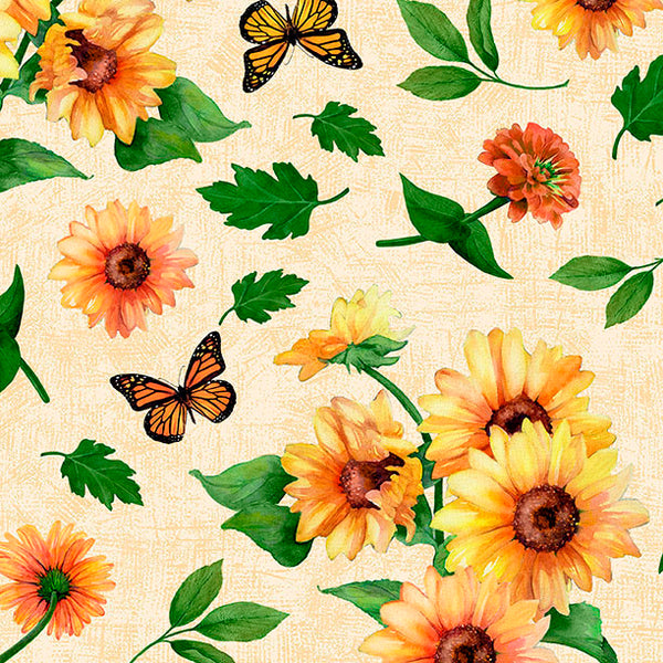 Wilmington Sunshine Whispers 28654 275 Cream Sunflowers All Over By The Yard