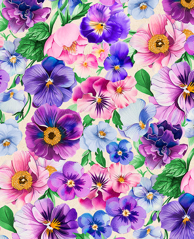 Wilmington Pansy Fields 28662 276 Cream Packed Florals By The Yard