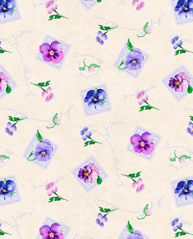 Wilmington Pansy Fields 28664 237 Cream Small Florals By The Yard