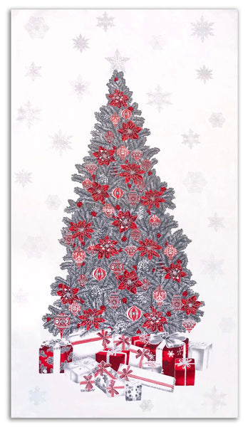 Jordan Fabrics Metallic Christmas Blossom 10007P 5 Tinsel Holiday Tree 23" PANEL By The PANEL (Not Strictly By The Yard)