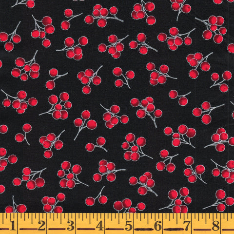 Jordan Fabrics Metallic Christmas Blossom 10010 2 Black/Silver Winter Berry By The Yard