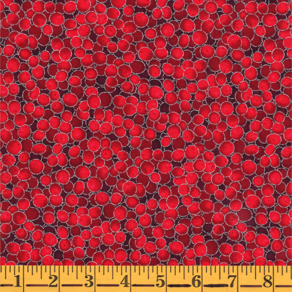 Jordan Fabrics Metallic Christmas Blossom 10011 7 Crimson/Silver Winter Cranberries By The Yard