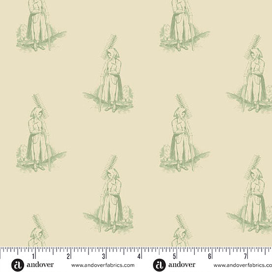 Andover Laundry Line 10081 G Cream Green Farmer's Daughter By The Yard