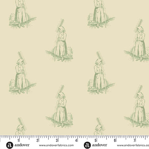 Andover Laundry Line 10081 G Cream Green Farmer's Daughter By The Yard