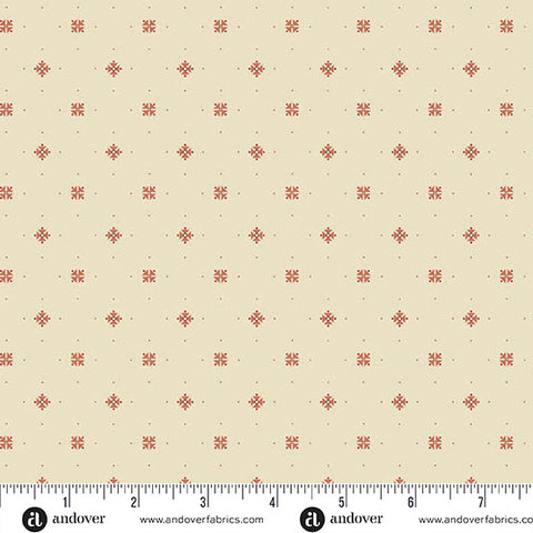 Andover Laundry Line 10102 R Cream Red Starshine By The Yard
