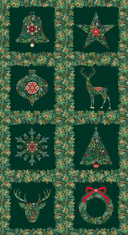 Andover/Makower Good Tidings MU111 G Green Squares 24" Block PANEL By The PANEL (Not Strictly By The Yard)