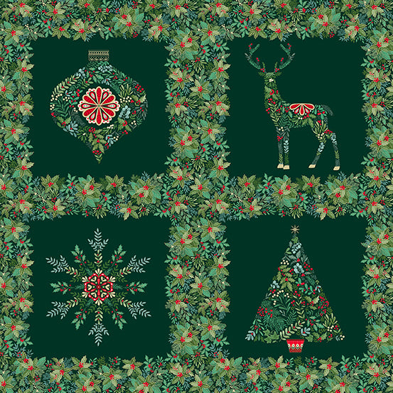 Andover/Makower Good Tidings MU111 G Green Squares 24" Block PANEL By The PANEL (Not Strictly By The Yard)