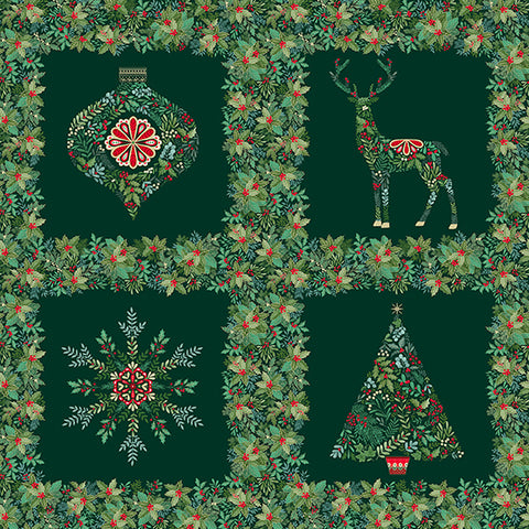 Andover/Makower Good Tidings MU111 G Green Squares 24" Block PANEL By The PANEL (Not Strictly By The Yard)