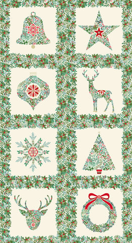 Andover/Makower Good Tidings MU111 Q Cream Squares 24" Block PANEL By The PANEL (Not Strictly By The Yard)