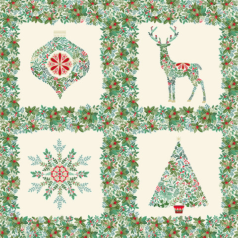 Andover/Makower Good Tidings MU111 Q Cream Squares 24" Block PANEL By The PANEL (Not Strictly By The Yard)