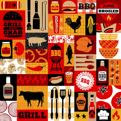 Henry Glass & Co. Grill & Chill 1206 84 Patchwork Grill Icons Multi By The Yard
