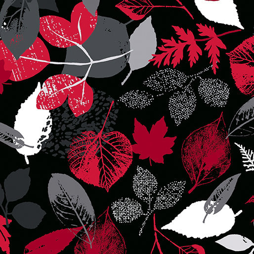 Benartex Great Outdoors 12940 15 Black/Red Falling Leaves By The Yard