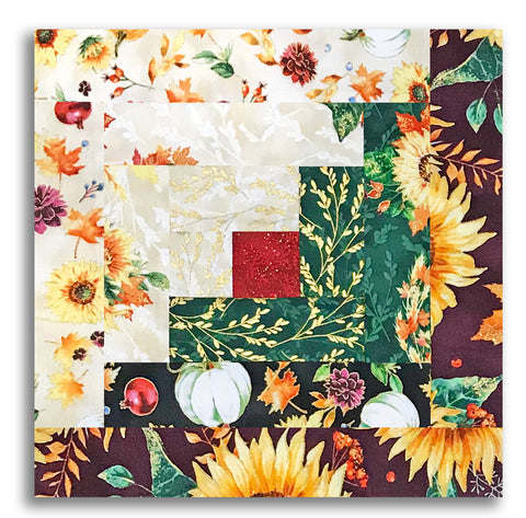 Hoffman Metallic Pre-Cut Log Cabin Table Runner Kit - Fall Blooms - SUNFLOWERS